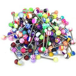 100PCS 14G Tongue Rings Assorted Surgical Stainless Steel Barbells Body Piercing Jewelry