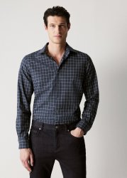 Tailored Fit Cotton Twill Window Pane Check Shirt