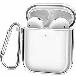 Pure Clear Compatible With Apple Airpods 1 & Airpods 2 Protective Shockproof Wireless Charging Airpods Earbuds Case Cover Skin With Keychain Kit Set Front LED