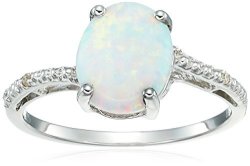 Amazon Collection Sterling Silver Lab-created Opal Ring With Diamond Accent Ring Size 7