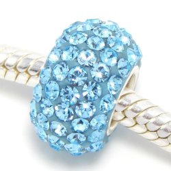 925 Sterling Silver "light Blue Crystals" Charm Bead Fits Pandora Bracelets
