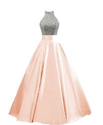 Heimo Women's Sequined Keyhole Back Evening Party Gowns Beaded Formal Prom Dresses Long H123 6 Blush