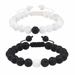 Jeka Couple Distance Relationship Bracelet For Men Women 10MM Diffuser Beads His And Hers Black Lava Stone White Howlite
