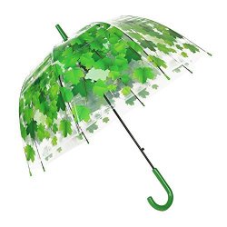 Transparent Stick Umbrella Clear Bubble Dome Shape Umbrella Color Pattern By Tosoar Green Maple Leaves