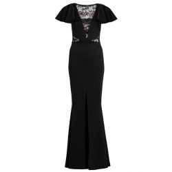 Quiz Black Lace Insert Frill Sleeve Fishtail Maxi Dress
