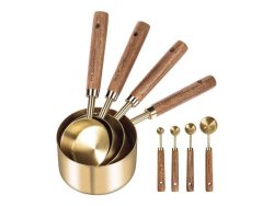 Gold & Wood Measuring Cup And Spoon Set