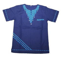 African Traditional T-Shirt For Men Short Sleeve - Dark Blue