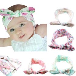 Palarn Infant Girls Headwrap 4PCS Rabbit Ears Hairband Turban Bowknot Hairband Multicolor