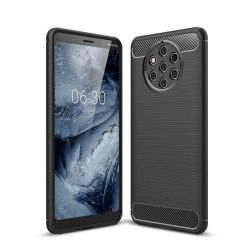 Carbon Fibre Silicone Gel Case Cover For Nokia 9 Pureview Black
