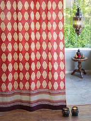 Saffron Marigold Spice Route Indian Curtain Panel Sheer Cotton Voile Tab Top Curtains Hand Printed Moroccan Boho Gypsy Vintage Ethnic Vibrant Window Treatment Drapes 46 X 96
