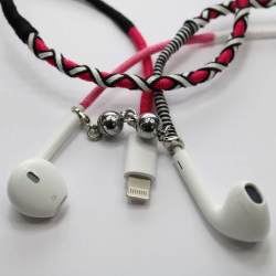 Larry's Digital Accessories - Woven Earphones - Pink white - 8 Pin Lightning