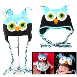Owl Style Pure Hand-woven Wool Warm Baby Ear Hat Baby + Black