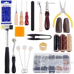 Anpro Leather Sewing Tools Kit 27 Pieces Leather Tools And 80 Set Snap Fasteners Kit Leather Craft Basic Tools Diy Hand Stitching Kit Leather