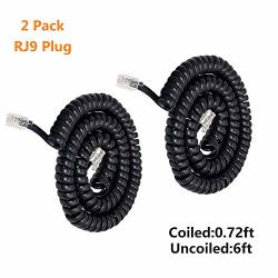 Telephone Phone Handset Cable Cord Uvital Coiled Length 0.72 To 6 Feet Uncoiled Landline Phone Handset Cable Cord RJ9 RJ10 RJ22 4P4C Black 2 Pcs