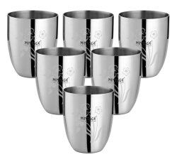 6 X Mintage Water Glass Dinnerware Stainless Steel Drinking Tumbler - 8.4 Ounce MTG-UN45A