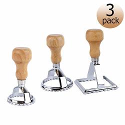 Stamp Ravioli Maker Cutter With Roller Wheel Set 3 Pack Dough Cutter And Press S With Wooden Handle Ravioli Maker For Making Ravioli Empanadillas Or Cookies