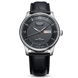 Pixnor Nesun 9061 Mens Automatic Mechanical Watch Waterproof Wrist Business Casual Watch Black+silver