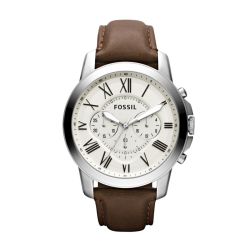 Fossil Grant FS4735 Leather Band Watch in Silver Brown