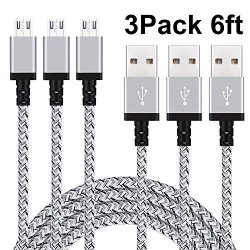 Micro USB Cable Xcords 3PACK 6FT Micro USB To USB Android Charger Cable Fast USB Cable For WINDOWS PS4 XBOX CAMERA MP3 And More White