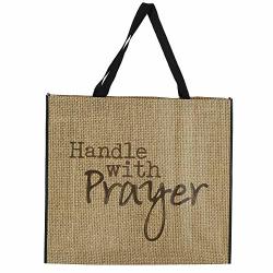 Handle With Prayer Burlap Look 20 X 17.5 Inch Giant Nylon Tote Bag With S
