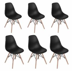 Padded Seat Wooden Leg Dining Chairs - Pack Of Six - Black Colour