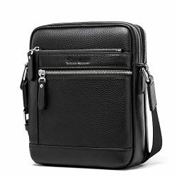 BISON DENIM Mens Shoulder Bag Genuine Leather Crossbody Bag Small Messenger Bag Man Purse