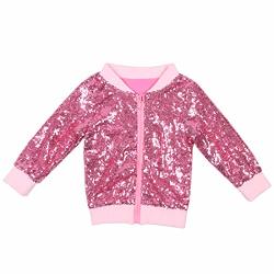 Cilucu Kids Jackets Girls Boys Sequin Zipper Coat Jacket For Toddler Birthday Christmas Clothes Long Sleeve Bomber Pink 3-4T