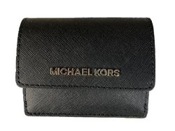 Michael Kors Jet Travel Leather Credit Card Case Id Key Holder Wallet In Black