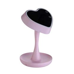Heart-shaped Night Light Makeup Mirror LED Compact Stand Hand Cosmetic Mirror Size : Pink