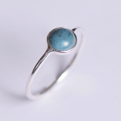 Silver Stack Round Turquoise Gemstone Ring - 7 Turquoise