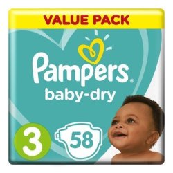 Pampers Baby-dry Size 3 Value Pack 58 Nappies