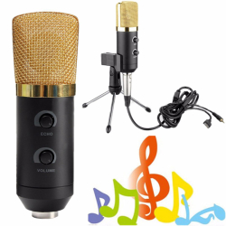 Black Usb Microphone With Anti-wind Foam Cap And Stand For Recording Studio