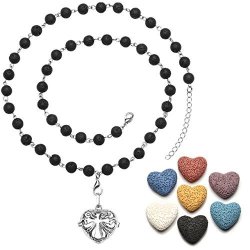 Top Plaza Aromatherapy Essential Oil Diffuser Natural Lava Stone Bracelet Necklace Openable Silver Heart Locket Pendant W 7 Heart Dyed Lava Stone Cross