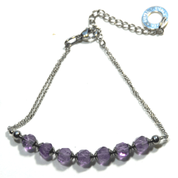 Atenea Handmade Faceted Amethyst Micro Bracelet With Stainless Steel Spacers Chain & Clasp