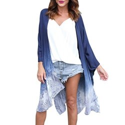 Women Totem Tie-dye Loose Kimono Cardigans Tops Blouse Outdoor Beach Cover Up Outwear Blue XL