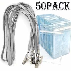 Bird Fiy Lanyards With Id Holder Badges Name Tags 50 Pack Lanyards With Bulldog Clip And 50 Pack Waterproof Clear Plastic Vertical Name Tag