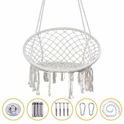 Yrym Ht Macrame Swing Hammock Chair - Macrame Hanging Chair With Durable Hanging Hardware Kit Indoor & Outdoor Macrame Swing Chairs For Bedrooms Patio