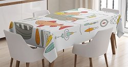 Ambesonne Nautical Decor Tablecloth By Fishing Gear Fisherman In The Boat Catching Fish Rod Bobber Tackle Hook Clip Work Dining Room Kitchen Rectangular Table