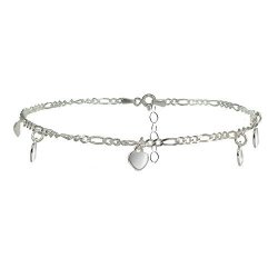 Sterling Silver Figaro Chain Anklet With Dangling Heart Charms
