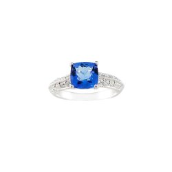 Cape Diamond Exchange In St. George's Mall 18 Kt White Gold Cushion Cut Tanzanite And Diamonds Ring