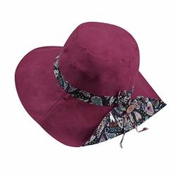 Baohoke Women's Summer Cloth Cap Solid Color Fisherman Hat Basin Cap Folding Outdoor Sunscreen Big Edge Sun Hat Red