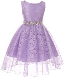 Little Girls Sleeveless High Low Rhinestones Belt Pageant Flower Girl Dress Lilac 6 M3B6K0