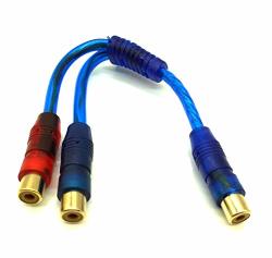 Qaoquda Rca Female To 2 Female Speaker Y Splitter Shielding Adapter Cable - 0.5FT Blue Rca 1F 2F