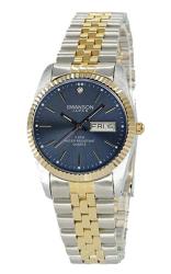 Swanson Japan Men's Gold-plated And Stainless Steel Two-tone Day-date Watch Navy Blue Dial