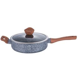 24CM Marble Coating Deep Frypan With Lid - Rose Gold Metallic Line