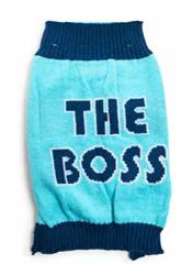 The Boss - Two Tone Blue And Navy Pet Dog Sweater - Comfortable easily Slips On And Off - Size Medium Cute Funny Quote