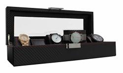 Royal Brands Watch Box Organizer Tray Carbon Fiber Pattern Display Jewelry Storage Case 6 Slots