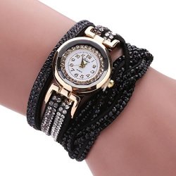 Hometom Women Quartz Crystal Watch Gold Bracelet Watches Black