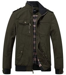 Wantdo Men's Cotton Stand Collar Windbreaker Jacket Small Army Green