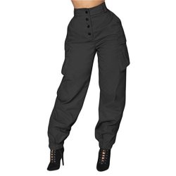 Pervobs Women Pants Big Pants For Women Casual High Waist Harem Bottoms Solid Elastic Waist Pants With Pockets XL Black